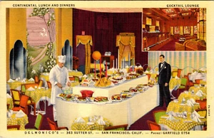 SAN FRANCISCO CALIFORNIA CELMONICO'S RESTAURANT INTERIOR VINTAGE LINEN POSTCARD - Picture 1 of 2