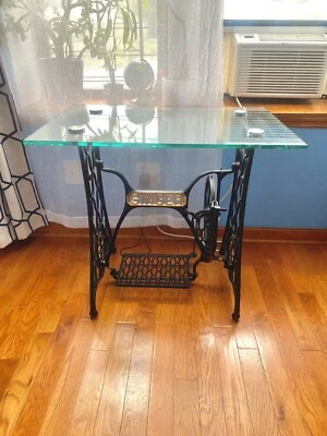 Singer modified table with glass top. - Image 1 of 4