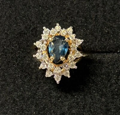 Anillo vintage enchapado en oro 18K HGE con racimo de pera azul para damas talla 5 nuevo de Lote Antiguo Foto 1 de 4