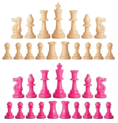 Piezas de ajedrez Staunton triple peso - Juego 34 naturales y rosas - 4 reinas   Foto 1 de 3