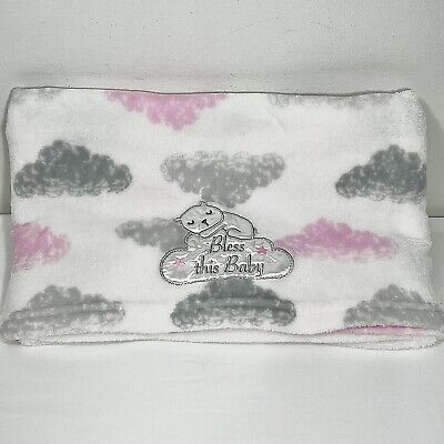 Baby Starters Blanket White Pink & Gray Clouds Fleece Soft 30” X  40” Satin Bear • 21.92$