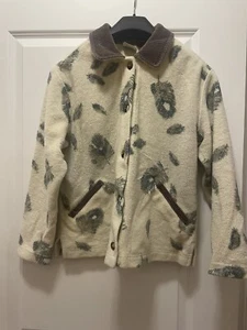 Vintage LL Bean Fleece Jacket Womens Small Button Up Corduroy Collar USA Feather - Picture 1 of 7