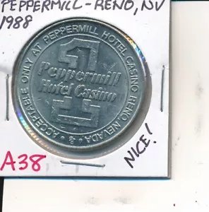 $1 GETTONE CASINÒ - PEPPERMILL RENO NV 1988 #A38 GETTONE MOLTO BELLO! - Foto 1 di 2