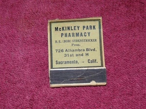 VINTAGE ALMOST FULL MATCHBOOK: "McKINLEY PARK PHARMACY" SACRAMENTO, CA - Picture 1 of 3