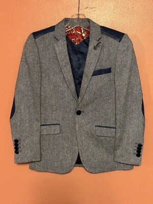 Elie Balleh 男孩色调窗玻璃亚麻混纺西装外套灰色 10/12 中号 很好 — 第 1/4 张图片