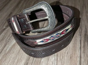 Wrangler Gürtel Cowboy Western Rodeo Herren Gr. 40 Leder Silber Concho Handarbeit - Bild 1 von 16