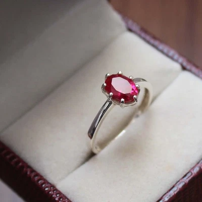 Ruby Silver Ring Engagement Ring Promise Ring Dainty Bridal Ring Lab Created - Image 1 of 4