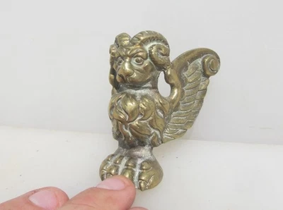 Victorian Brass Furniture Feet Foot Antique Old Stand Base Leg Horned Lion - Image 1 of 4