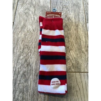 Joann Fabrics NWT Patriotic Over the Knee socks Striped USA Stretch size 4 - 10 - Image 1 of 3