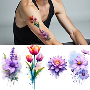 9pcs Temporary Tattoo Waterproof Long-lasting Body Stickers Lotus Rose - Picture 1 of 15