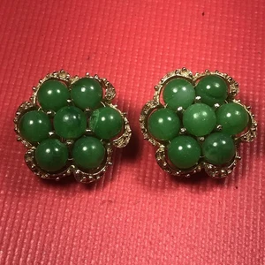 Vintage grüne Perlen goldfarben Set, signiert PAT ANHÄNGER Floral Cluster KOSTENLOSER VERSAND - Bild 1 von 13