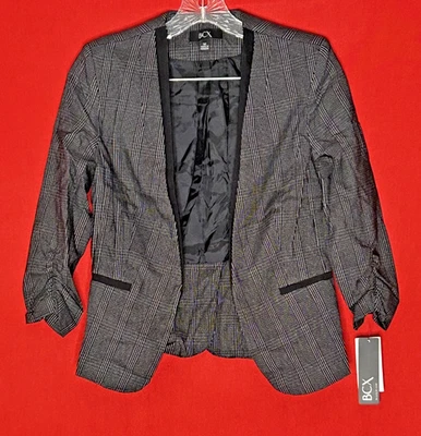 Jaqueta BCX Feminina Manga 3/4 Sem Botão Forrada Preta Tamanho M Preta Xadrez - Imagem 1 de 2