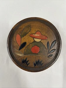 Scatola porta ricordi o portagioie rotonda in legno intagliato a mano - Foto 1 di 6