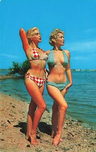 TWO BIKINI CLAD WOMEN RISQUE PIN-UP 'WE WERE STROLLING ALONG' POSTCARD 073125 U - Picture 1 of 2