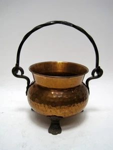 Hammered Copper Pot Kettle Cauldron Wrought Iron Handle Three Legs Germany - Picture 1 of 5