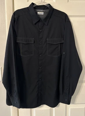 Columbia PFG Mens Omni Shade Long Sleeve Button Down Shirt Black XL Roll Tab - Image 1 of 4
