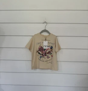 NEW ZARA GIRL beige T-SHIRT believe in magic good vibes Short Sleeves 6 7 years - Picture 1 of 18