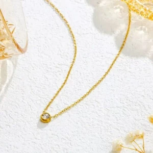 18k gold plated - round shape Necklace for women - zircon stone -lovely gift her - Picture 1 of 5