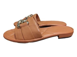 Aerosoles Big Chain Slide Sandals Women's 12 Leather Brown Ortholite - Picture 1 of 7