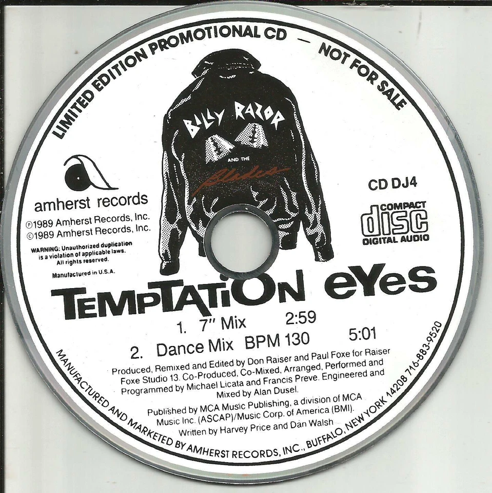 BILLY RAZOR and The Blades Temptation Eyes w/ 2 RARE MIXES PROMO DJ CD single Foto 1 de 1
