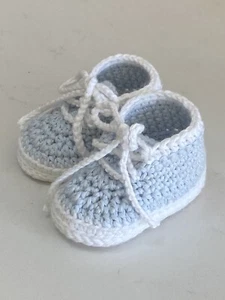 Crochet Baby Shoes Handmade Baby Boy Blue 3 Mo - Picture 1 of 3