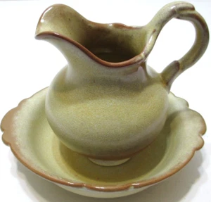 Vintage Frankoma Pottery Pitcher and Bowl Set 40A and 40B Desert Gold 5" T # 2 - Picture 1 of 10