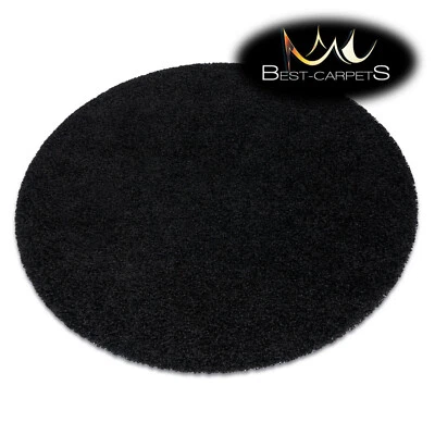 Amazing Modern Rug shaggy "SOFFI" 5cm, circle, single-colour, BLACK High Quality - Image 1 of 4