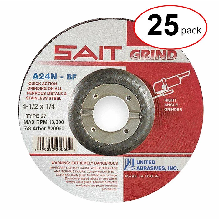 Sait 20060 - 4-1/2"X 1/4"X 7/8" A24N Tipo 27 Molienda - (Paquete de 25) Foto 1 de 1