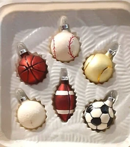 Holiday Time Decorated Glass Christmas Tree Ornaments 6 Sports Balls 2 boxes NOS - Picture 1 of 4