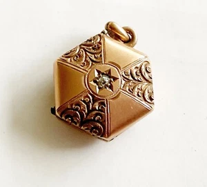 antique victorian 10k Locket/Fob/Charm With Small Diamond  - Picture 1 of 6