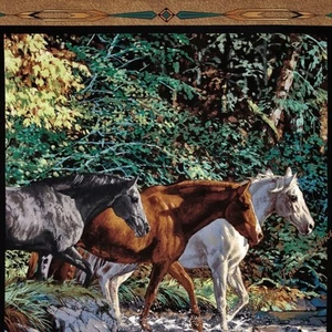 WESTERN SOUTHWESTERN CHRIS CUMMINGS HORSES WALL HANGING FABRIC PNL 36X44" #C ES - Picture 1 of 2