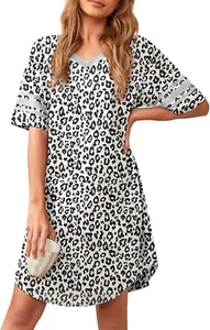 Women'S Nightgown Short Sleeve Sleep Shirt Comfy Night Shirt V Neck Casual Loung - Picture 1 of 12
