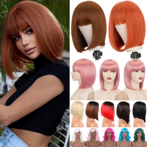Anime Cosplay Bob Wig Heat Resistant Curly Straight Full Wig Ombre Party Daily - Picture 1 of 90