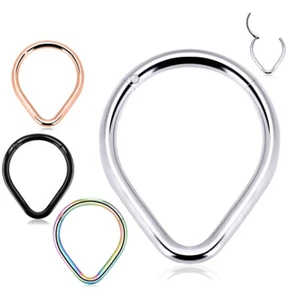 316L Surgical Steel 16G Hinged Tear Drop Segment Septum Clicker Tragus Nose Ring - Picture 1 of 13