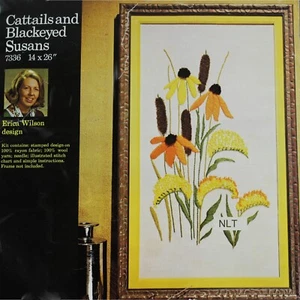 CATTAILS & BLACKEYED SUSANS Vintage Crewel Embroidery Kit Erica Wilson MCM - Picture 1 of 8