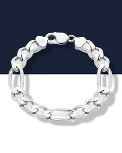 Sterling Silver Italian 11mm Diamond-Cut Figaro Link Chain Bracelet for Men - Picture 1 of 6