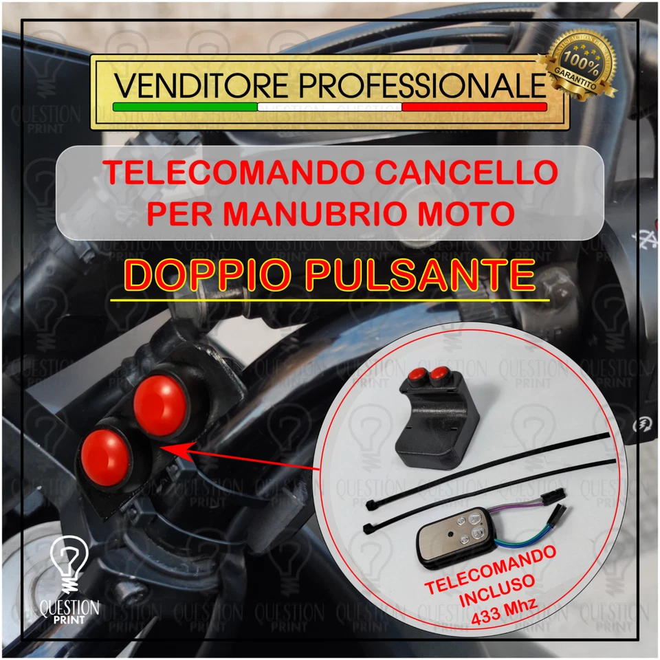 TELECOMANDO CANCELLO UNIVERSALE PER MANUBRIO 22MM MOTO APRI CANCELLO 2 PULSANTI - Imagen 1 de 4