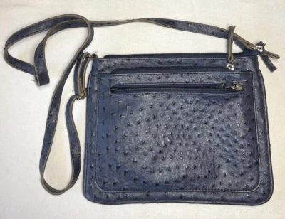 Bolsa de couro Merona falsa avestruz azul BOLSA DE OMBRO TIRACOLO EXCELENTE ESTADO USADO - Imagem 1 de 3