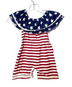 UNIQUEONE Girls Romper 4th Of July Flag Blue Stars Strips Size 18-24 Months - Picture 1 of 10