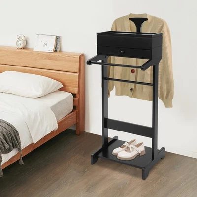 Suit Valet Stand, Clothes Storage Shoe Organizer, Suit Hanger Shoe Rack Black - Image 1 of 4