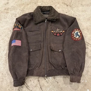 Vintage Mirage Lederjacke Air Force Patch Bomber Fliegerjacke Braun XL - Bild 1 von 7