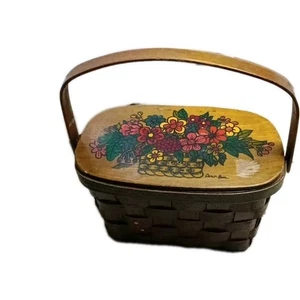 Caro Nan Bucket Box Floral Purse Woven Hand Painted Signed Vintage Made In USA.. - Picture 1 of 15