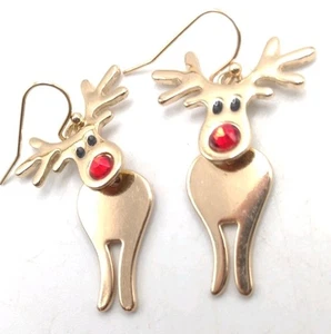 Rudolph Rentier mit roter Nase Strass goldfarben Ohrhänger Gelenkkopf - Bild 1 von 7