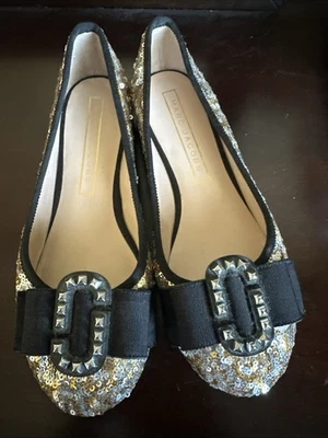 Marc Jacobs Lentejuelas Enclavamiento Arco Ballet Planos Cuero Dorado Barbie 36.5 / 6.5 Foto 1 de 4