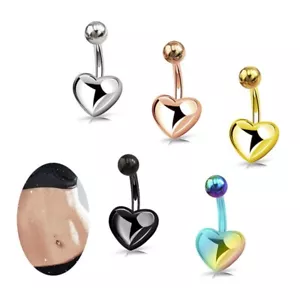 Heart Stainless Steel Navel Button Barbell Ring Piercing Jewellery Belly Bars - Picture 1 of 10