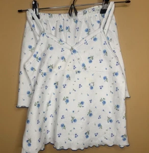 Stary Nights Girls Size 8 Pajamas 2pcs Set Shorts Cami White Blue Floral - Picture 1 of 24