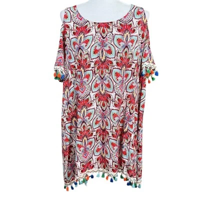 Jodifl 连衣裙中号露肩流苏五颜六色印花波西米亚风格嘉年华 — 第 1/4 张图片