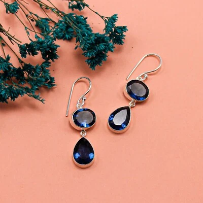 London Blue Topaz Jewelry Sterling Silver Mother Gift Drop/Dangle Earrings 1.88" - Image 1 of 4