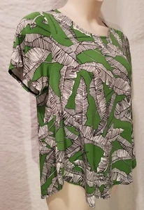 Alfani WomanTropical Print Green Blouse Short Sleeve T Shirt Top Plus Size 0X - Picture 1 of 7