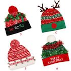 Adult Knitted Christmas Beanie Hat with Bells LED Light Up Cuffed Skull Cap